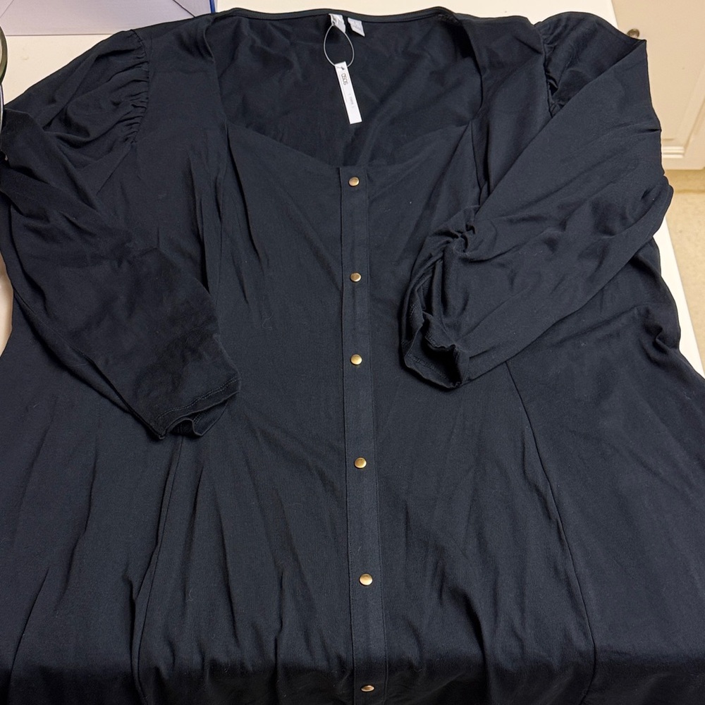 Asos Black Button-Front Long Sleeve Dress 24W/3X